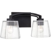 Wholesale - Claymont 14" 2-Light Farmhouse Vanity/Bathroom Light + Quality Cut Glass Shades, Sandblasted Black Finish, UPC: 810018525040